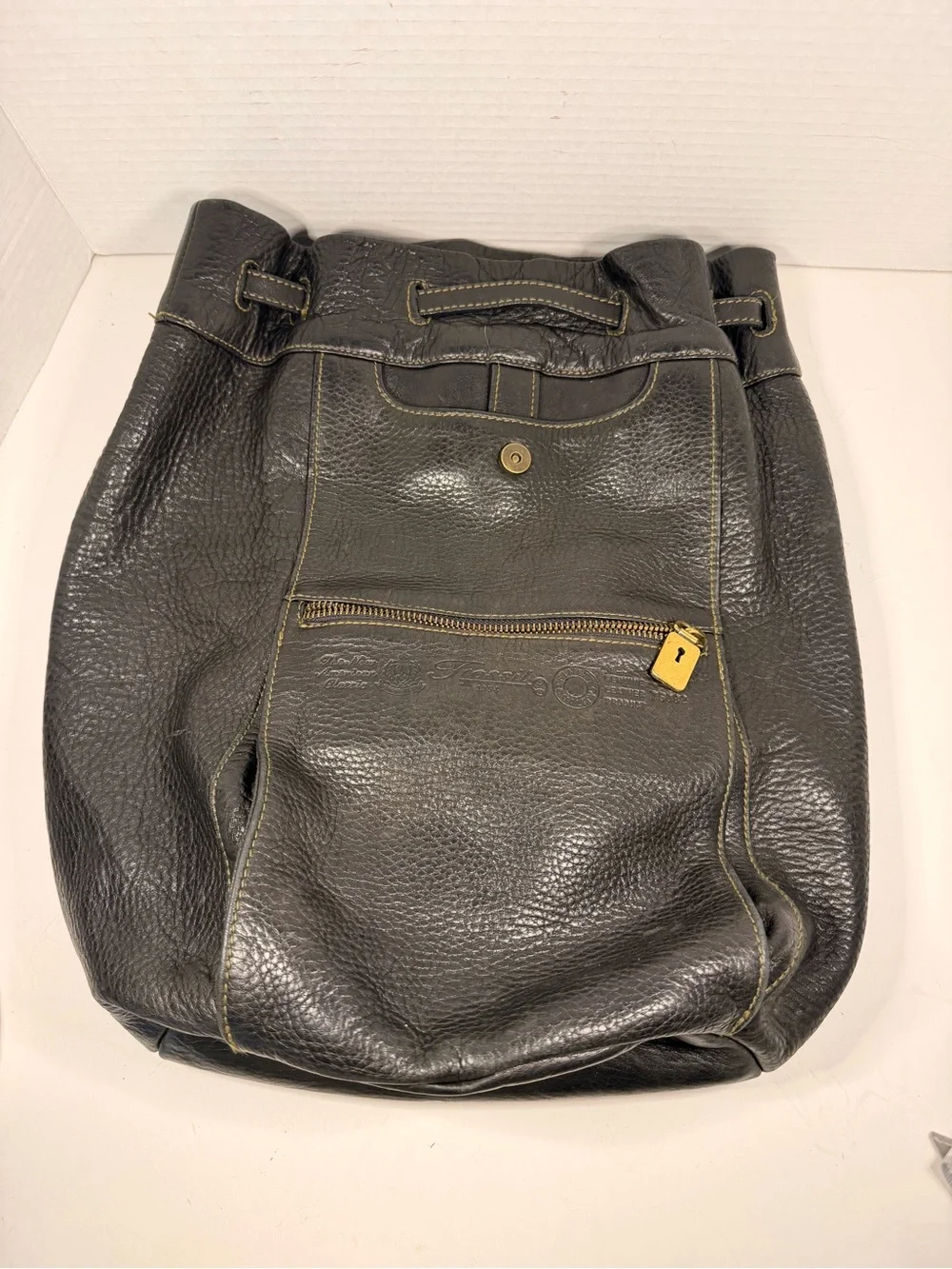 Fossil Vintage 1954 Black Pebble Leather Drawstring Backpack Handbag